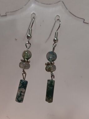 Hand Crafted Green Moss Agate Drop Earrings